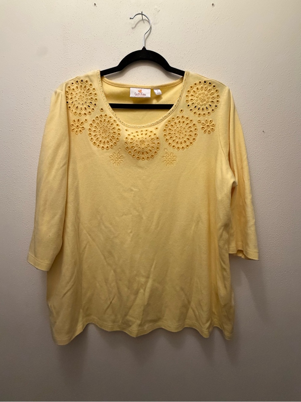 Quacker Factory Yellow Scoop Neck Top with Embellished Cutouts